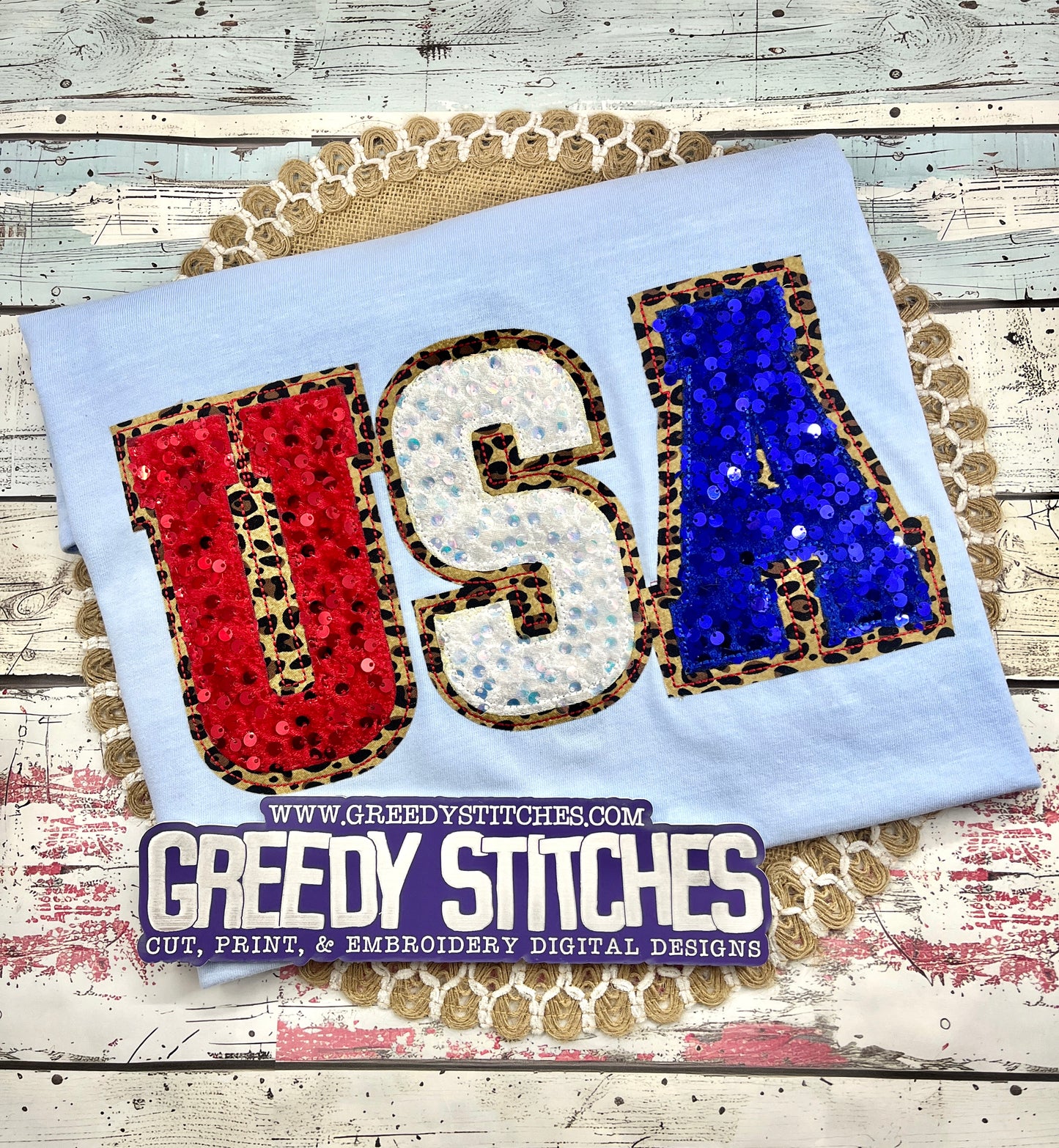 Varsity USA Double Applique Bean Stitch Machine Embroidery Design