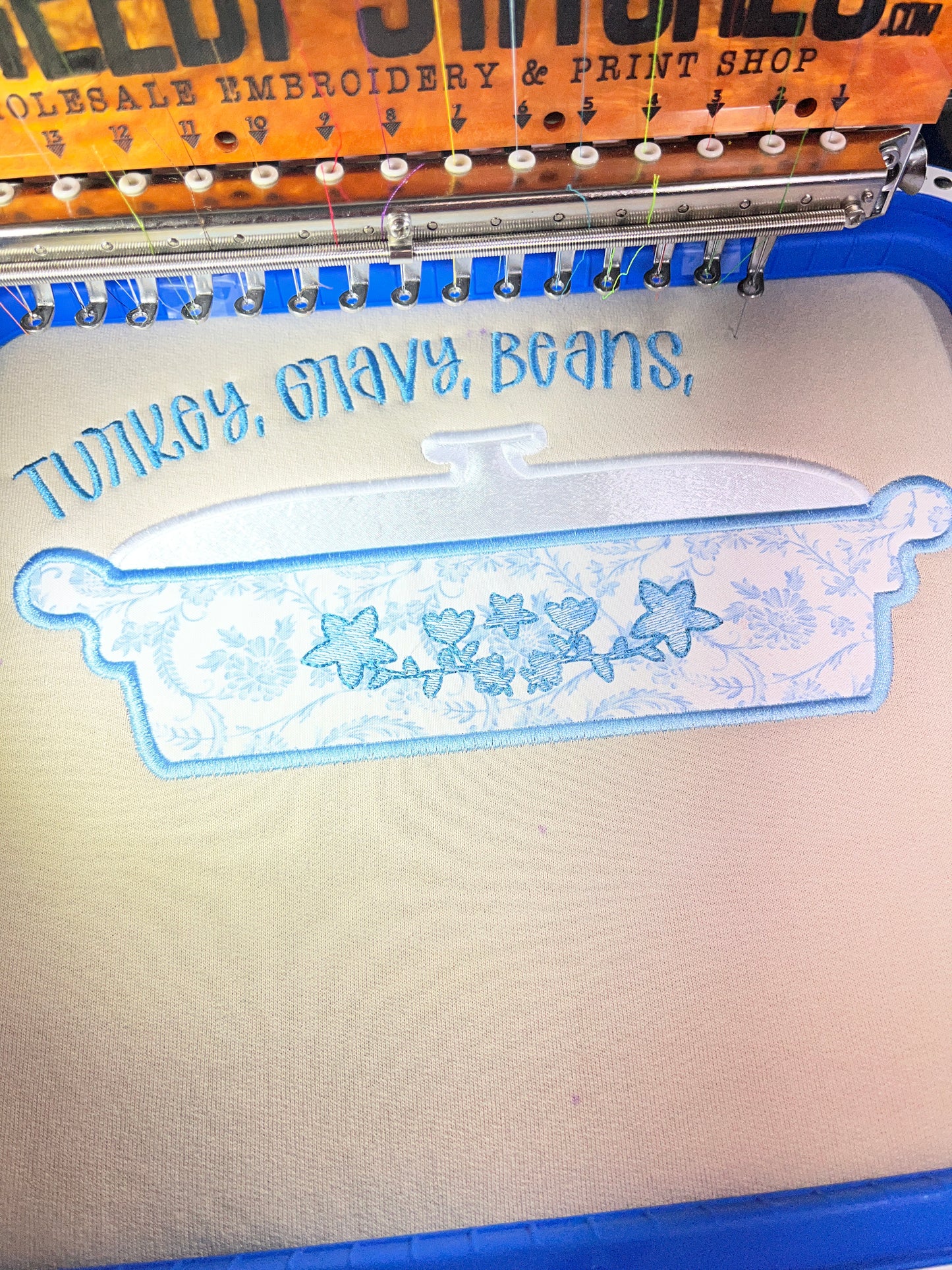 Turkey Gravy Beans & Rolls Let Me See That Casserole Satin Stitch Applique Machine Embroidery Design - Thanksgiving