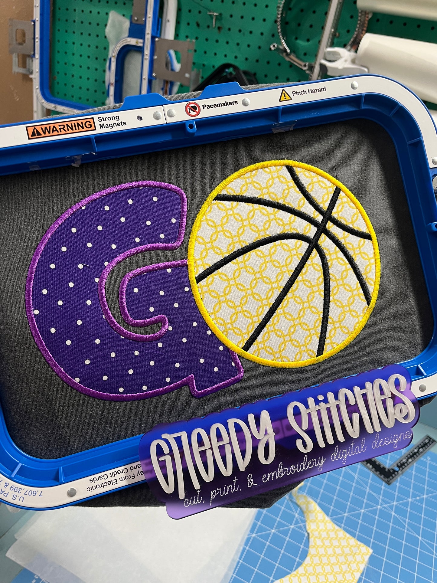 Go Basketball Satin Stitch Applique Machine Embroidery Design