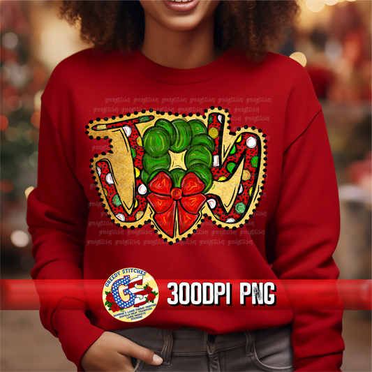 Joy Red Green Gold Foil Christmas PNG