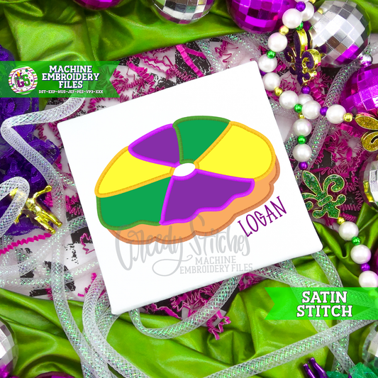 King Cake Satin Stitch Applique Machine Embroidery Design - Mardi Gras