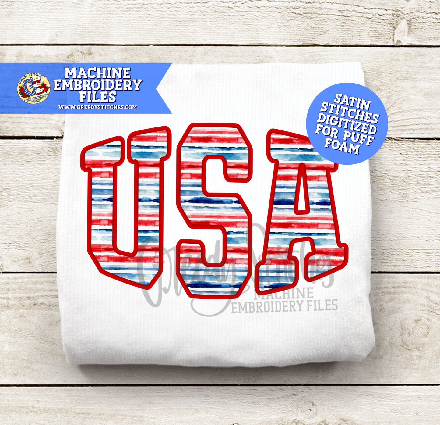 Puff USA Inflated Machine Embroidery Design