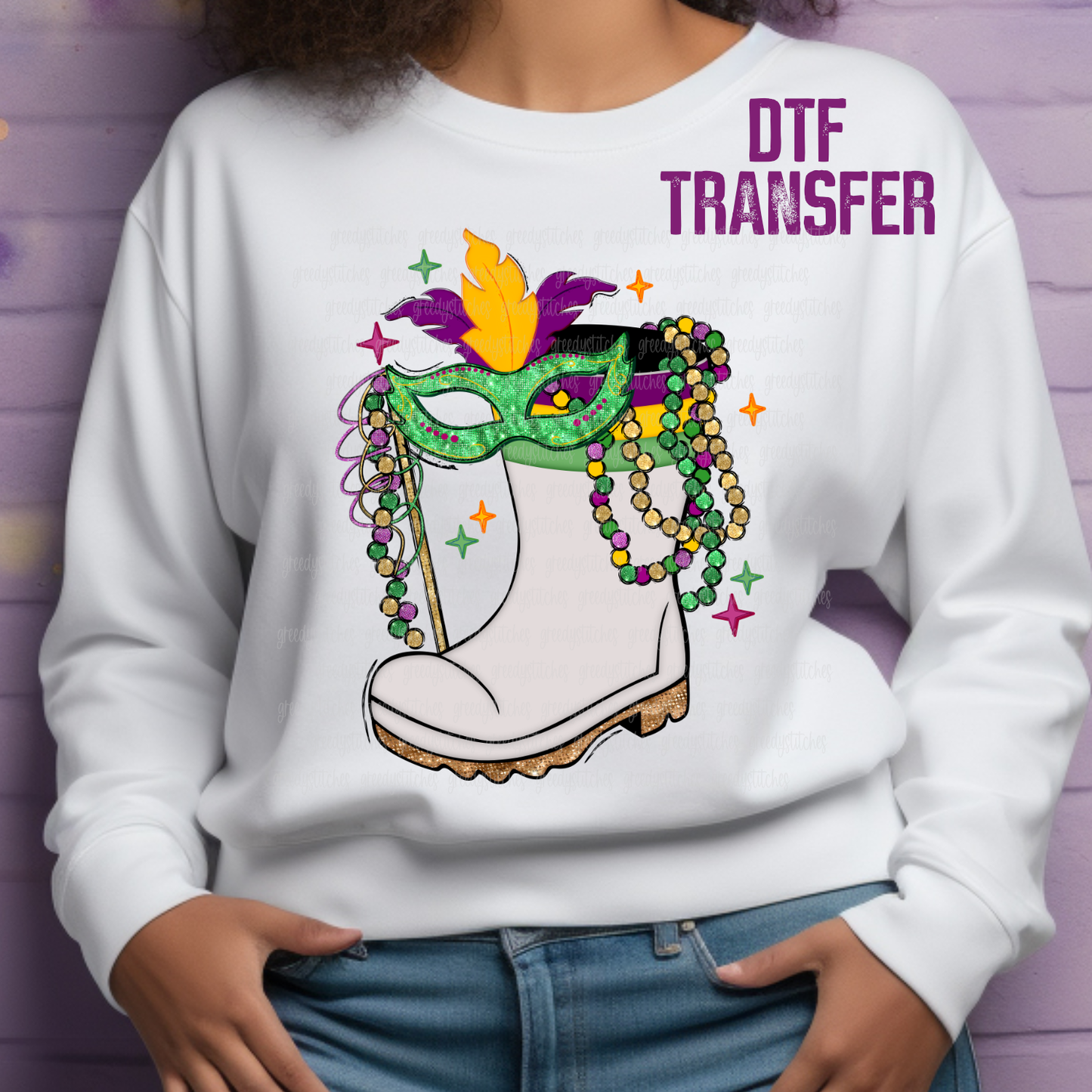 Mardi Gras Shrimp Boot DTF Transfer