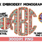 Faux Embroidery Floral Christmas Scalloped Monogram Set PNG Sublimation