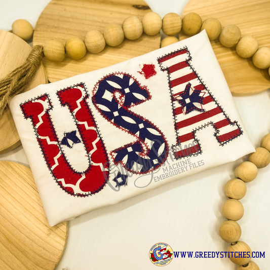 Patriotic USA Applique Machine Embroidery Design