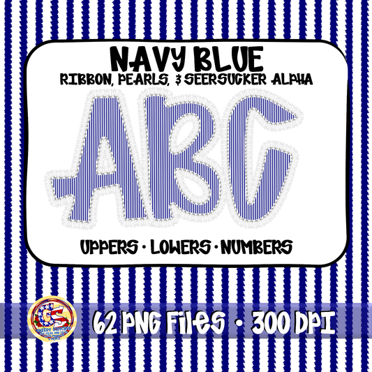 Navy Ruffles, Pearls, Seersucker Alpha PNG -Seersucker Alpha