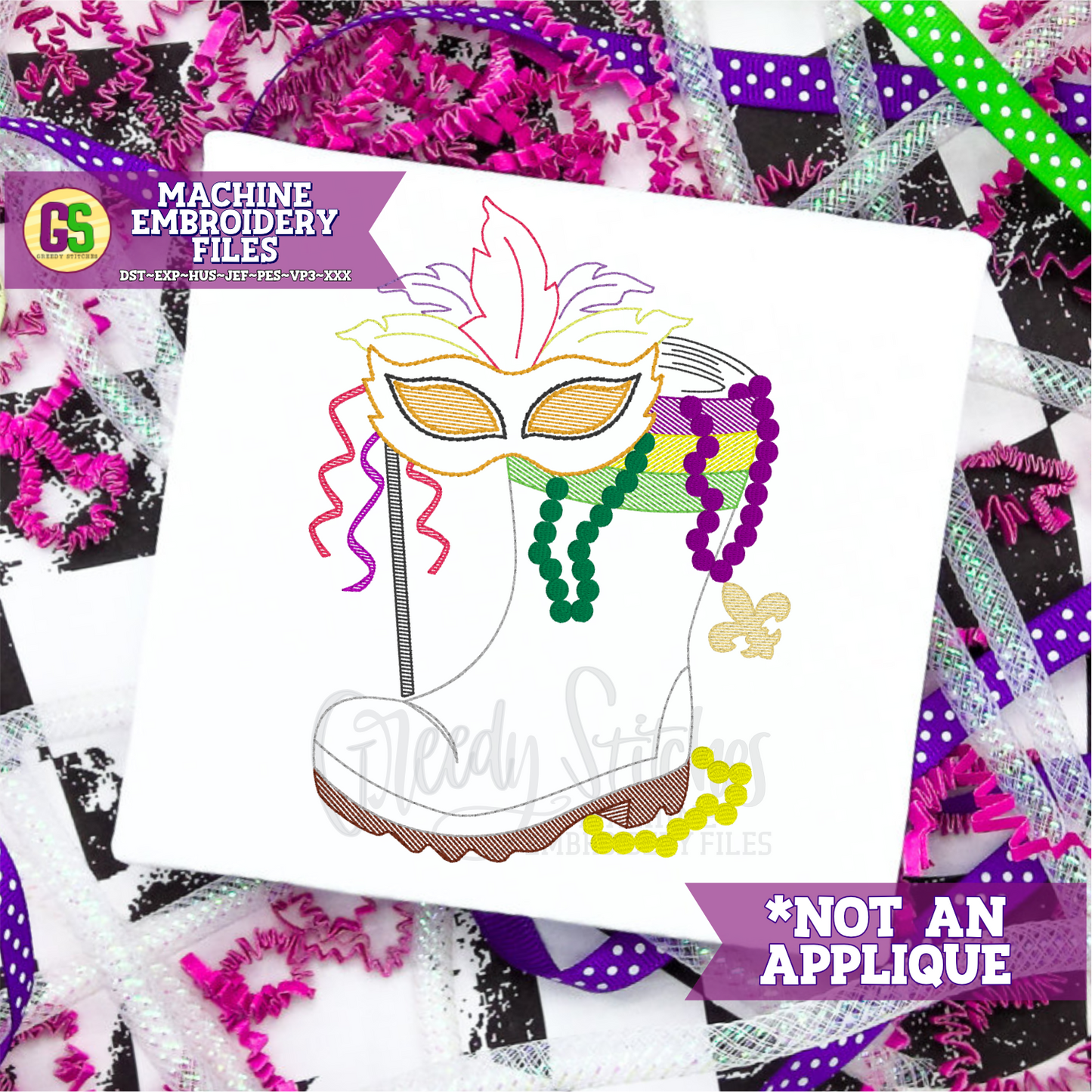 Mardi Gras Shrimp Boot Machine Embroidery Design - Mardi Gras Embroidery