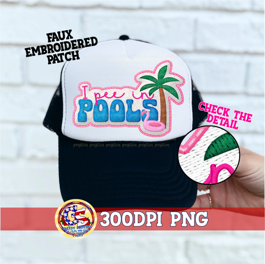 I Pee in Pools PNG - Rude Faux Embroidered Patch Trucker Hats PNG