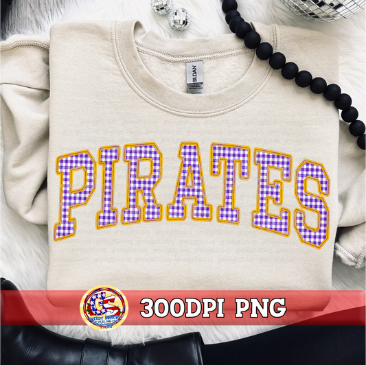 Pirates Gingham Faux Embroidery PNG - Purple Yellow