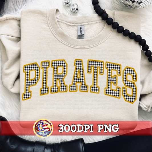 Pirates Gingham Faux Embroidery PNG - Black Yellow