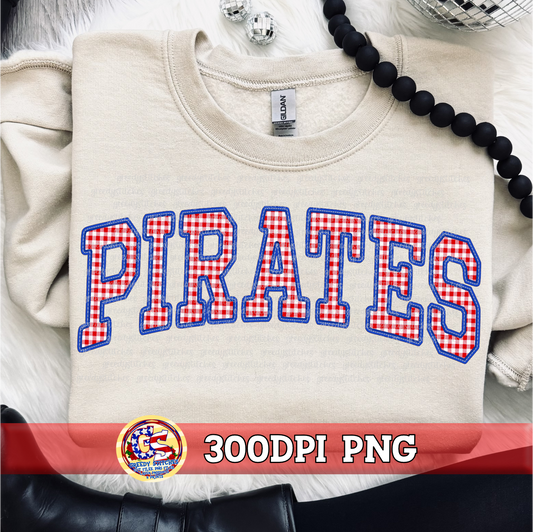 Pirates Gingham Faux Embroidery PNG - Red Royal