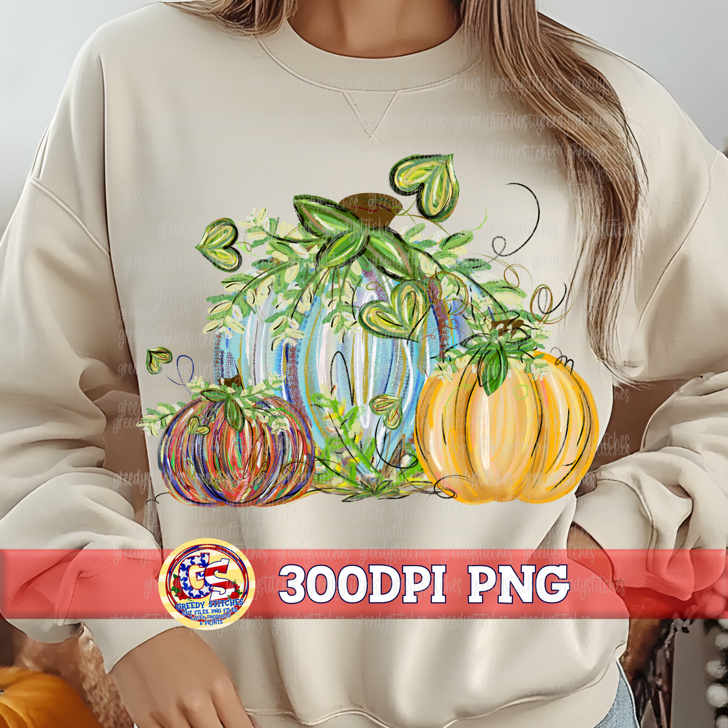 Hand Painted Pumpkin Trio PNG