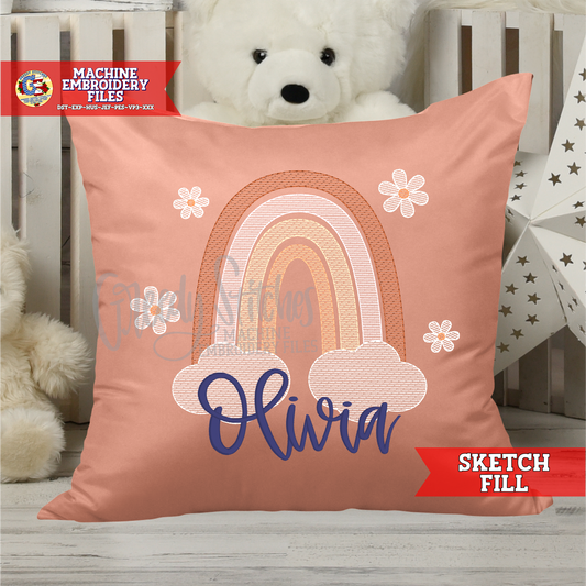 Boho Rainbow Flowers Sketch Stitch Machine Embroidery Design