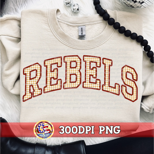 Rebels Gingham Faux Embroidery PNG - Maroon Gold