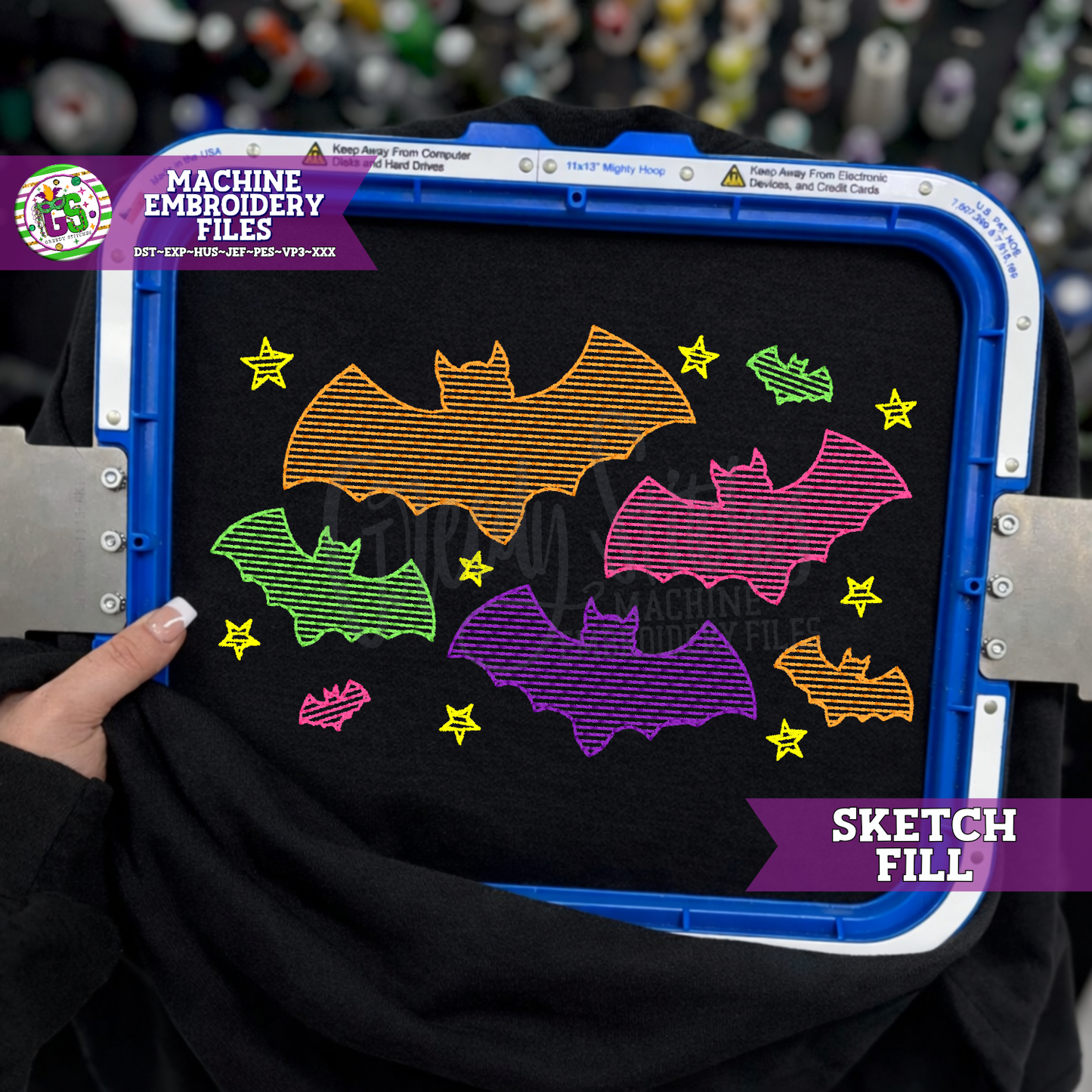 Bats Sketch Machine Embroidery Design