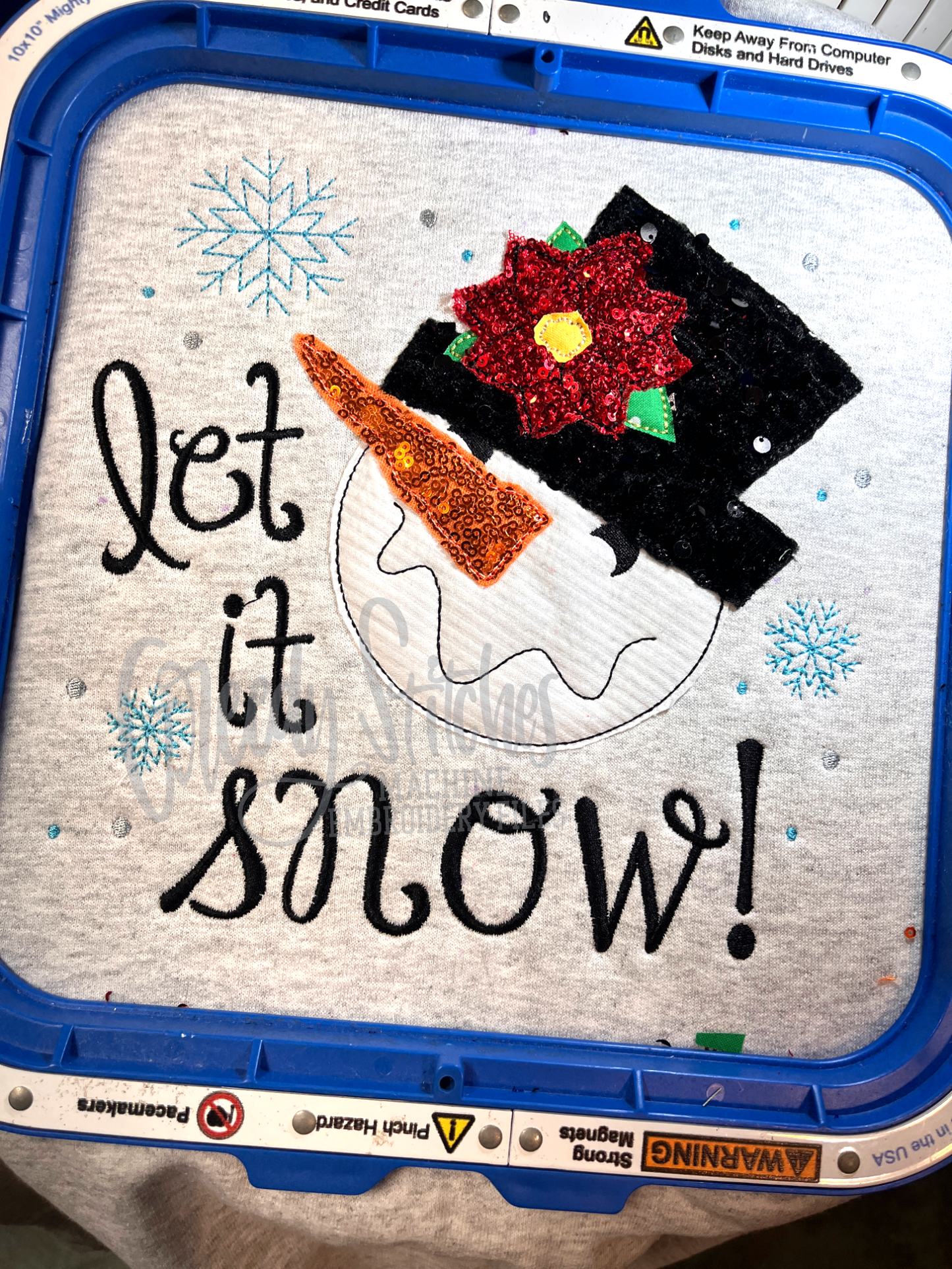 Let it Snow! Snowman Bean Stitch Applique Machine Embroidery Design
