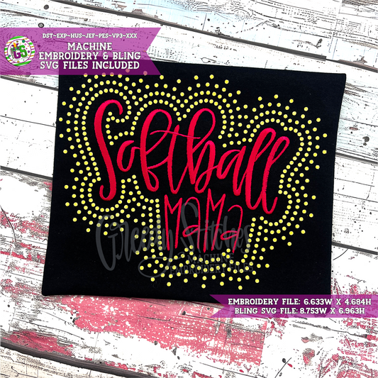 Softball Mama Bling SVG & Machine Embroidery Design