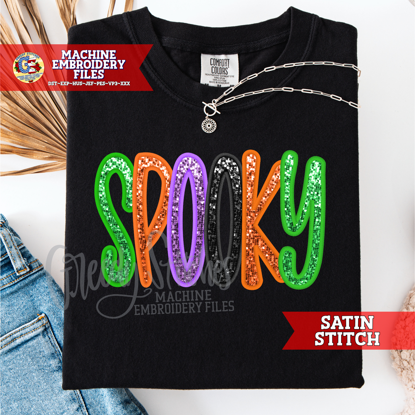 Spooky Satin Stitch Applique Machine Embroidery Design