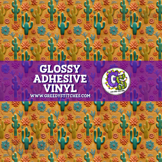 Turquoise & Coral Floral Cactus Glossy Adhesive Vinyl