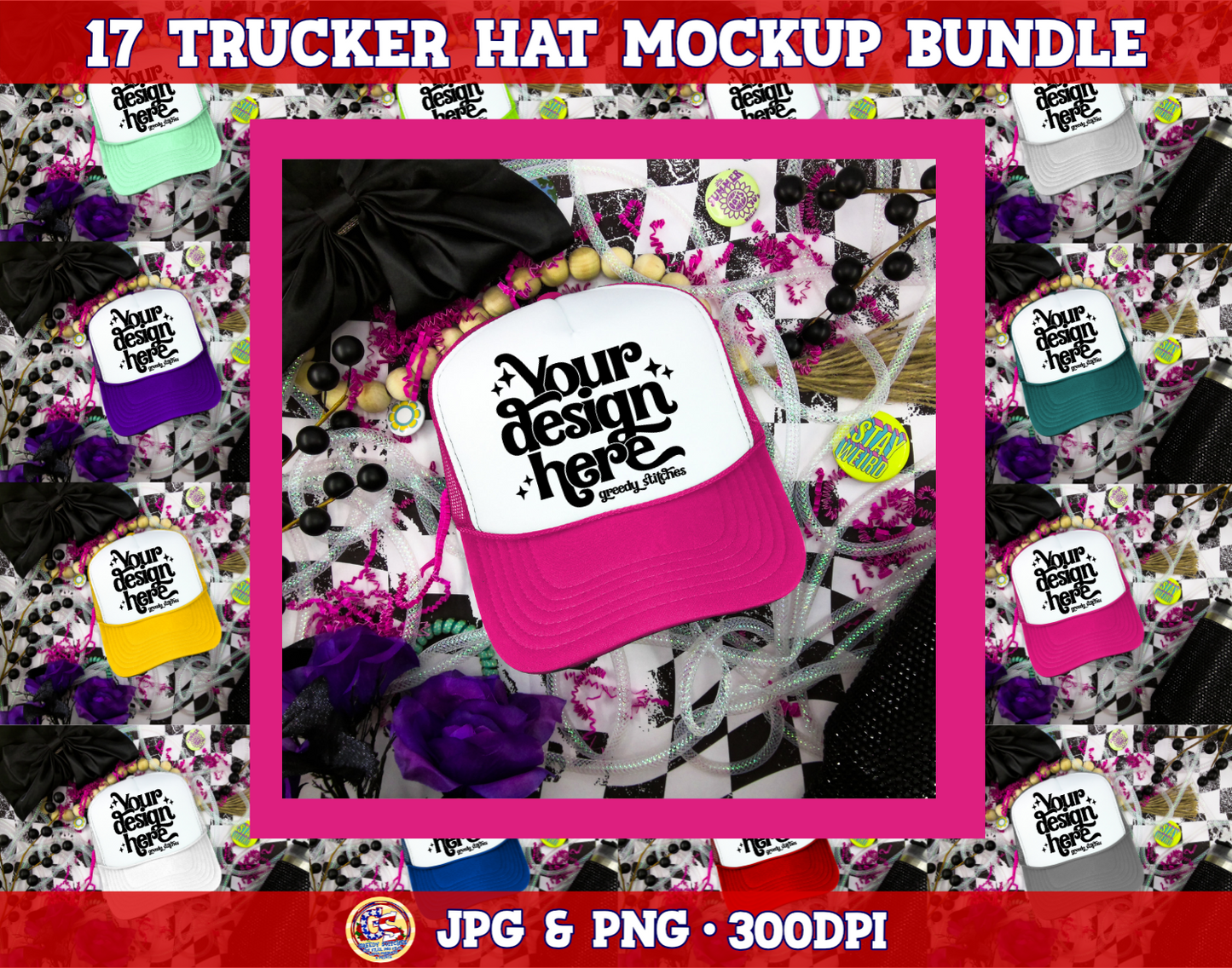 Trucker Hat Mockup Bundle - 17 JPG & PNG