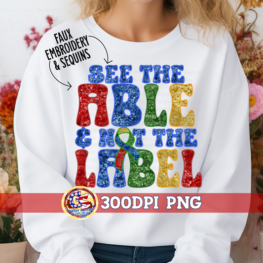 See the Able & Not the Label Faux Embroidery Sequin Autism PNG