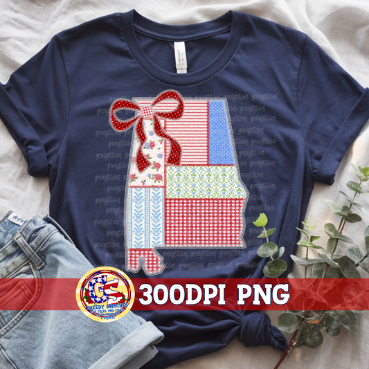 July 4th Alabama Faux Quilted & Lace PNG