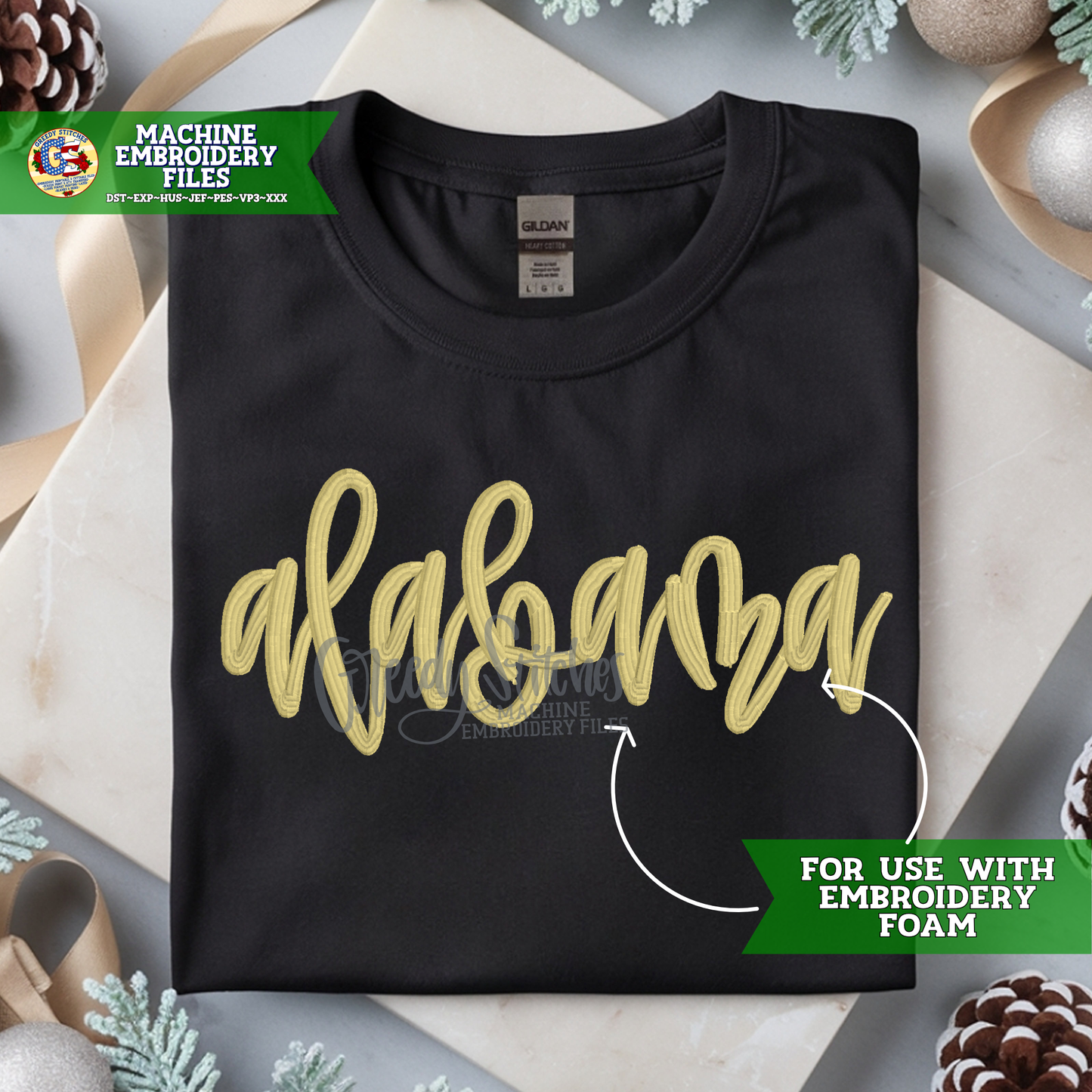 alabama Hand Lettered Machine Embroidery Design for PUFF