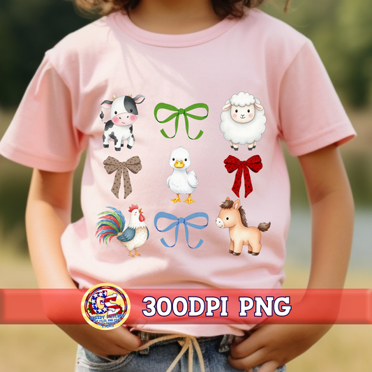 Baby Farm Animals and Bows PNG
