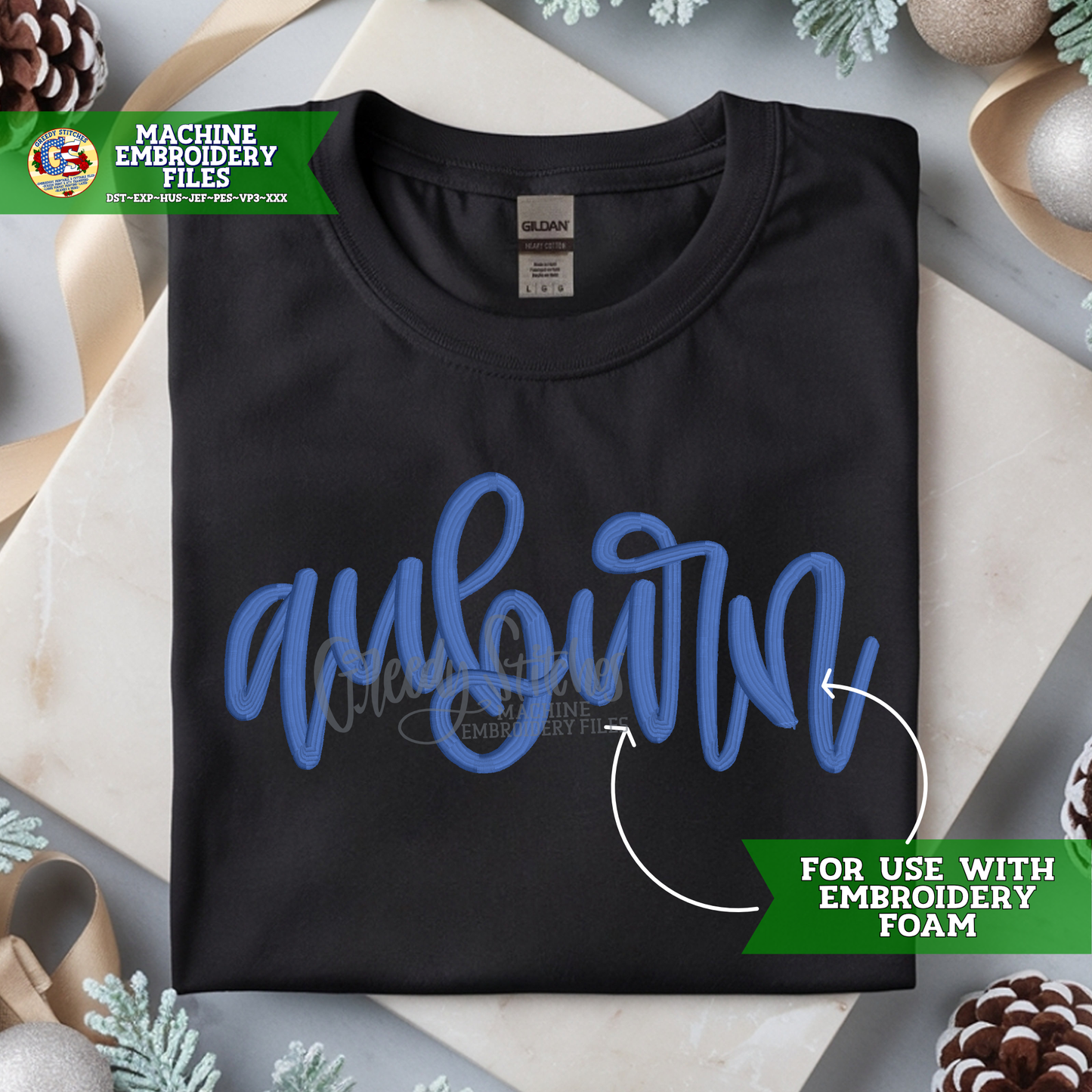 auburn Hand Lettered Machine Embroidery Design for PUFF