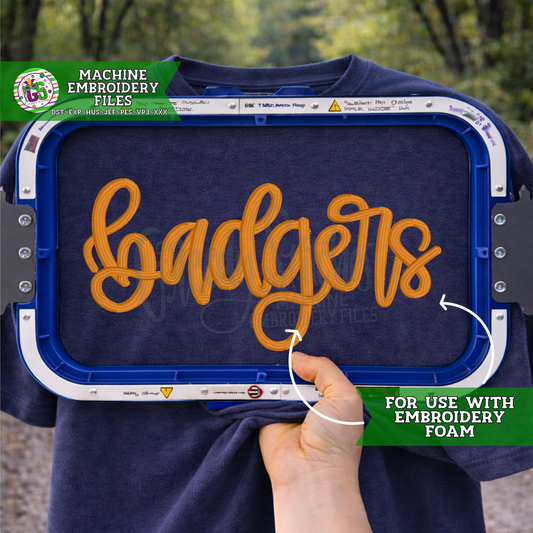 Badgers PUFF Hand Lettered Machine Embroidery Design