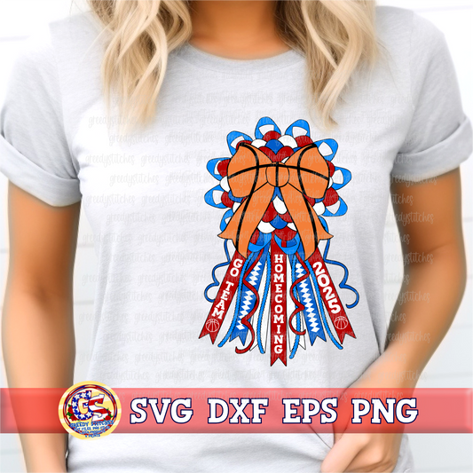 Homecoming Mum with Basketball Coquette Bow SVG DXF EPS PNG
