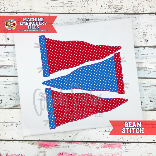 Triple Pennants Bean Applique Machine Embroidery Design
