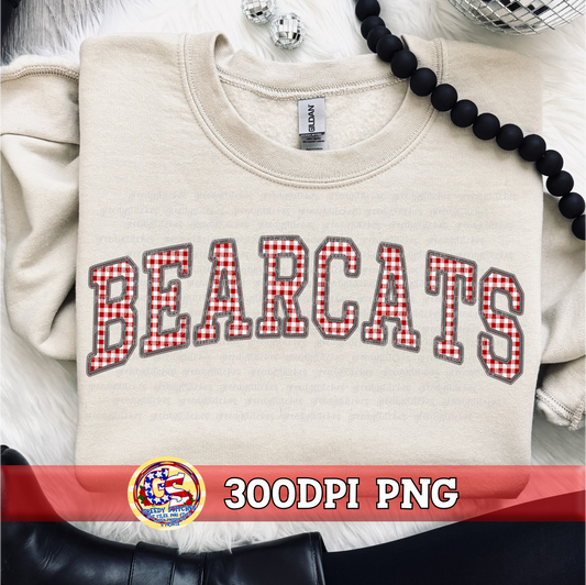 Bearcats Gingham Faux Embroidery PNG - Maroon Grey