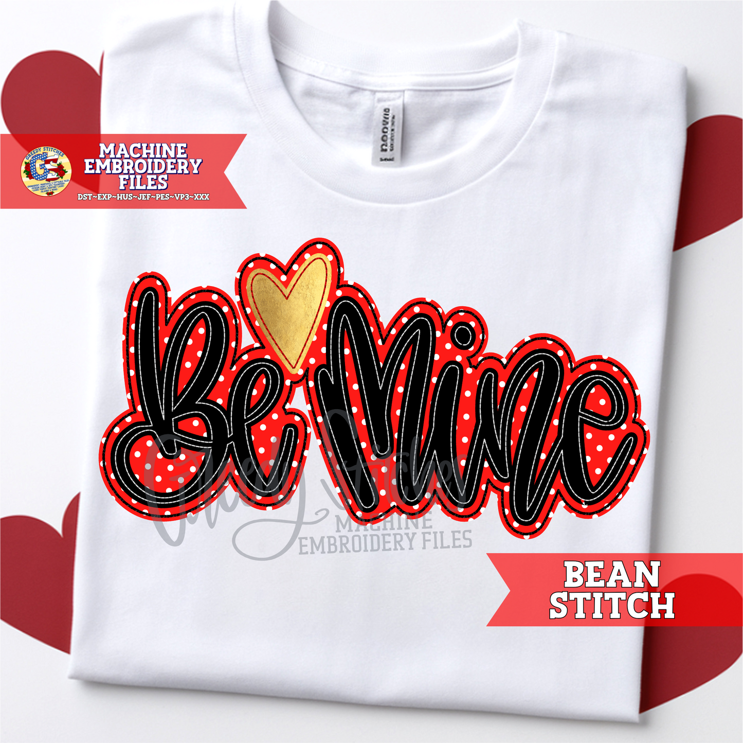 Be Mine Bean Stitch Double Applique Machine Embroidery Design