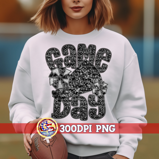 Game Day Cheer Faux Embroidery Sequins Black PNG