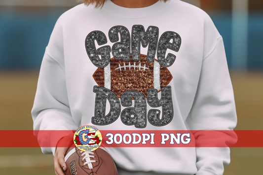 Black Game Day Football Faux Embroidery Sequins PNG