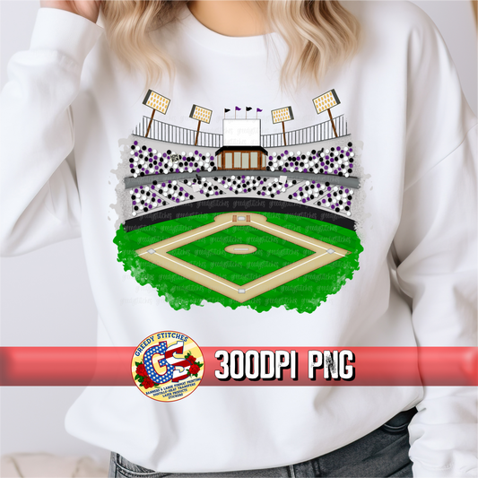 Baseball/Softball Field with Fans in Stands PNG - Purple and Black