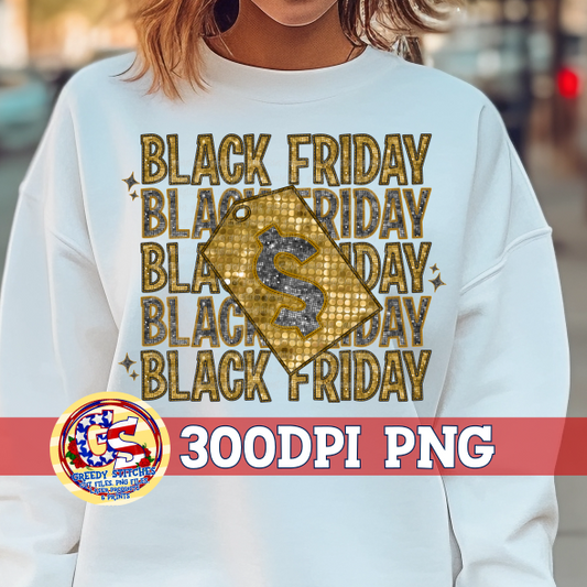 Black Friday Tag Faux Sequin Embroidery PNG