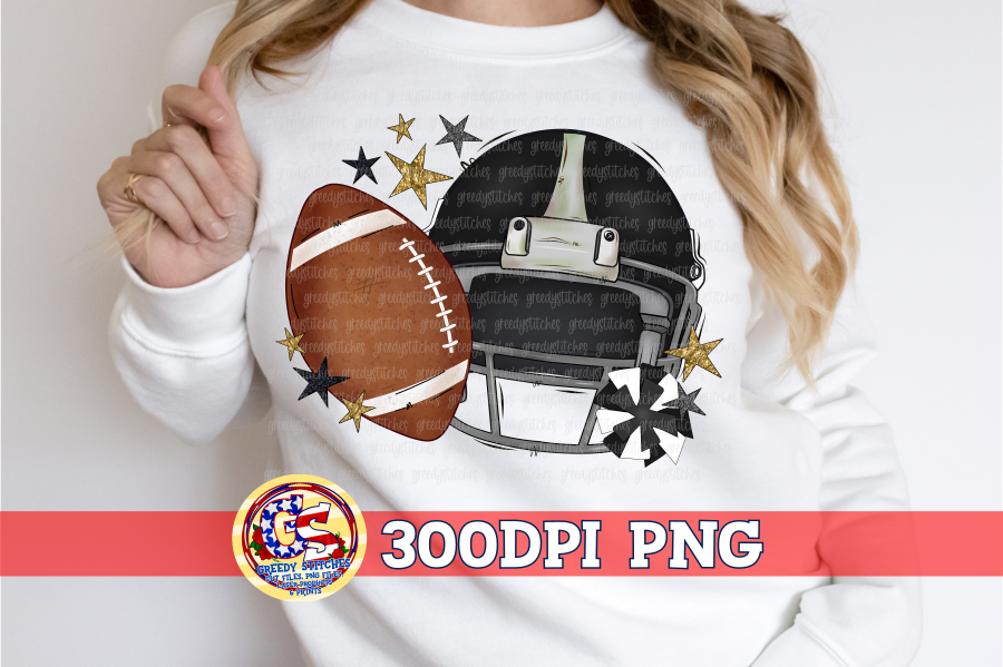 Black Football Helmet with Stars PNG for Sublimation