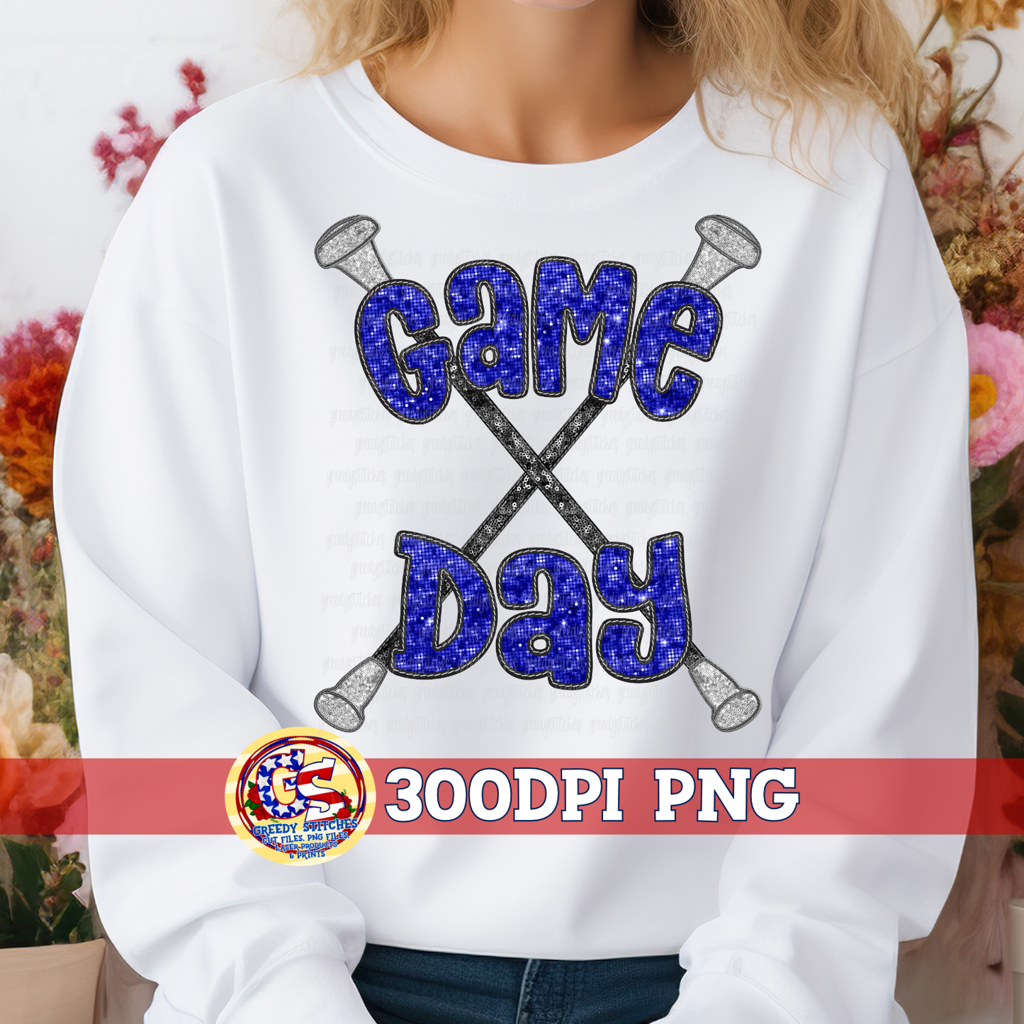 Royal Game Day Batons Faux Embroidery Sequins PNG