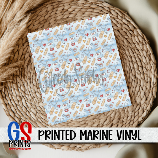Doctor Nurse Watercolor Blue Background Marine Vinyl