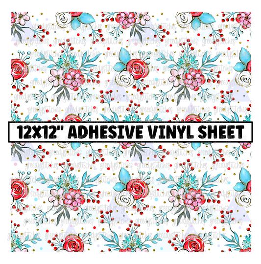 Pink and Light Blue Floral Matte Adhesive Vinyl