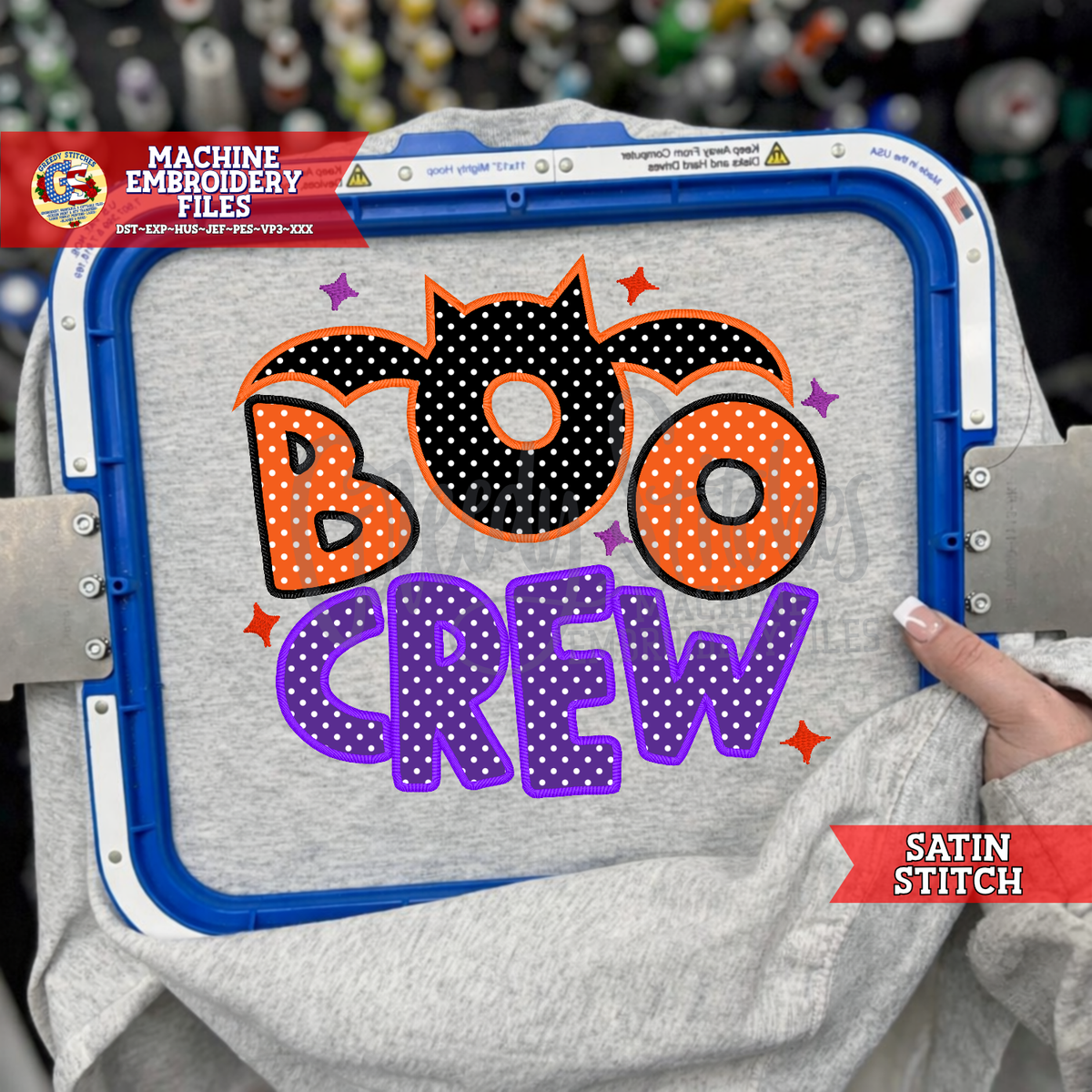 Boo Crew Satin Stitch Machine Embroidery Design