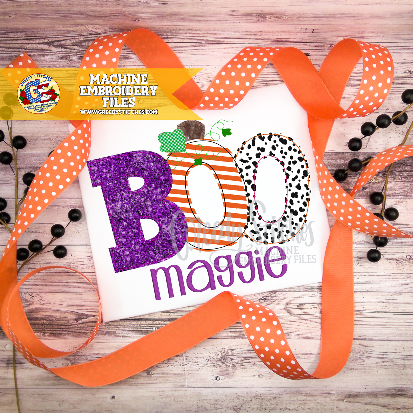 Boo Pumpkin Bean Stitch Applique Machine Embroidery Design