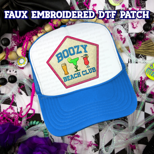 Boozy Beach Club DTF Hat Patch - Faux Embroidered Hat Patch