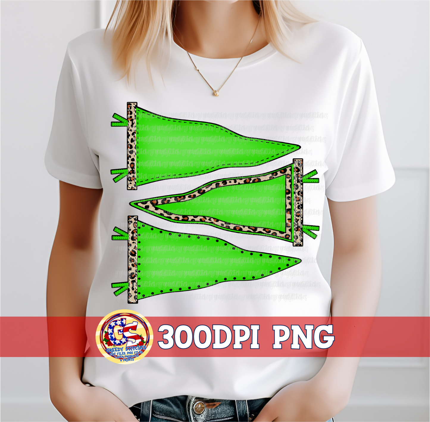 Bright Green Leopard Pennant Set PNG