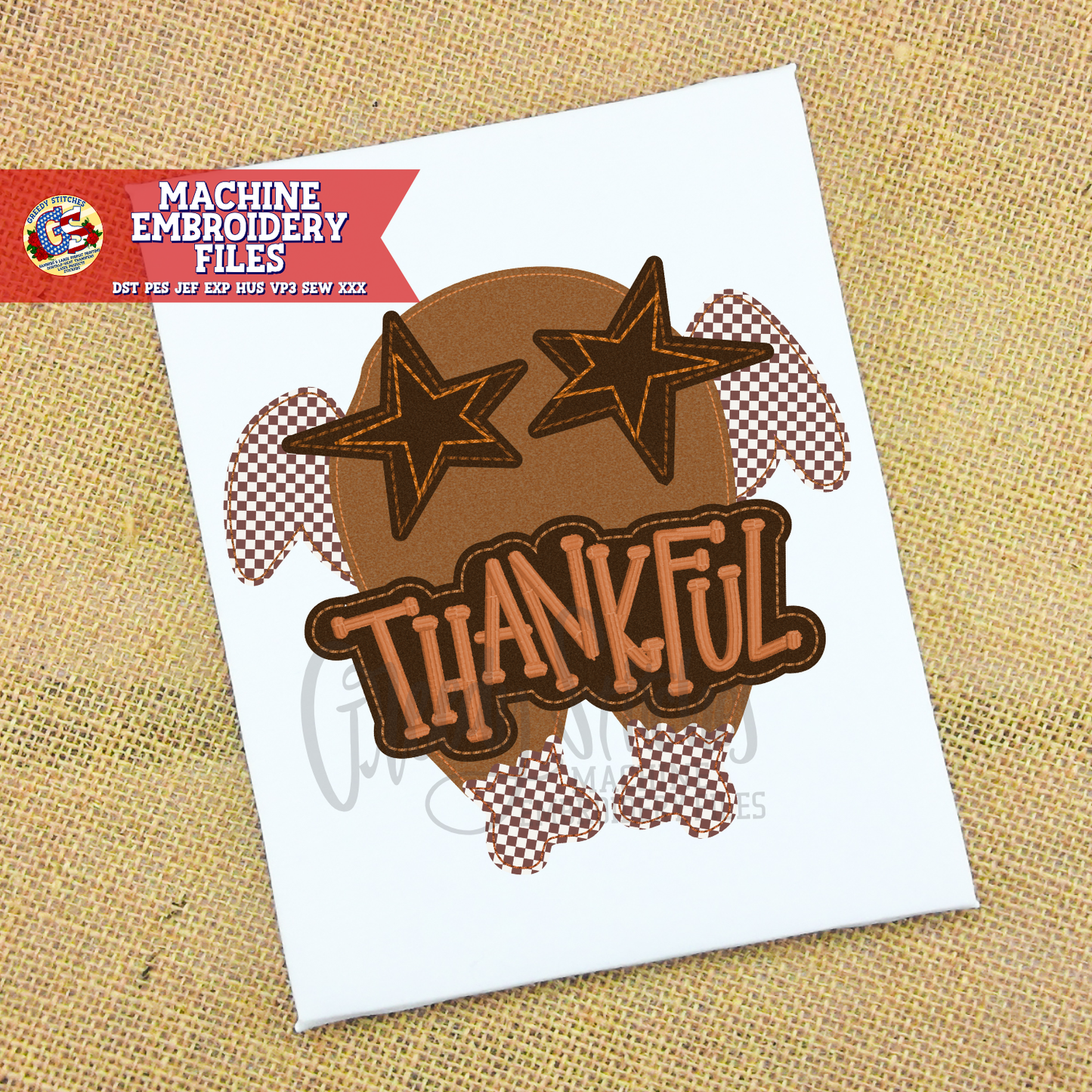 Thankful Turkey Bean Stitch Applique Machine Embroidery Design