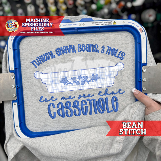 Turkey Gravy Beans & Rolls Let Me See That Casserole Bean Stitch Applique Machine Embroidery Design - Thanksgiving