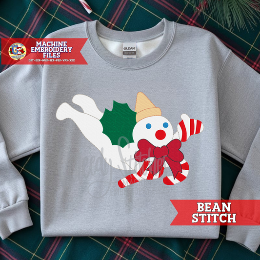 Flying Snowman Bean Stitch Applique Machine Embroidery Design  - New Orleans Christmas Snowman