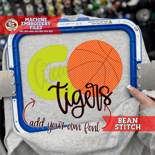 Go Basketball Bean Stitch Applique Machine Embroidery Design